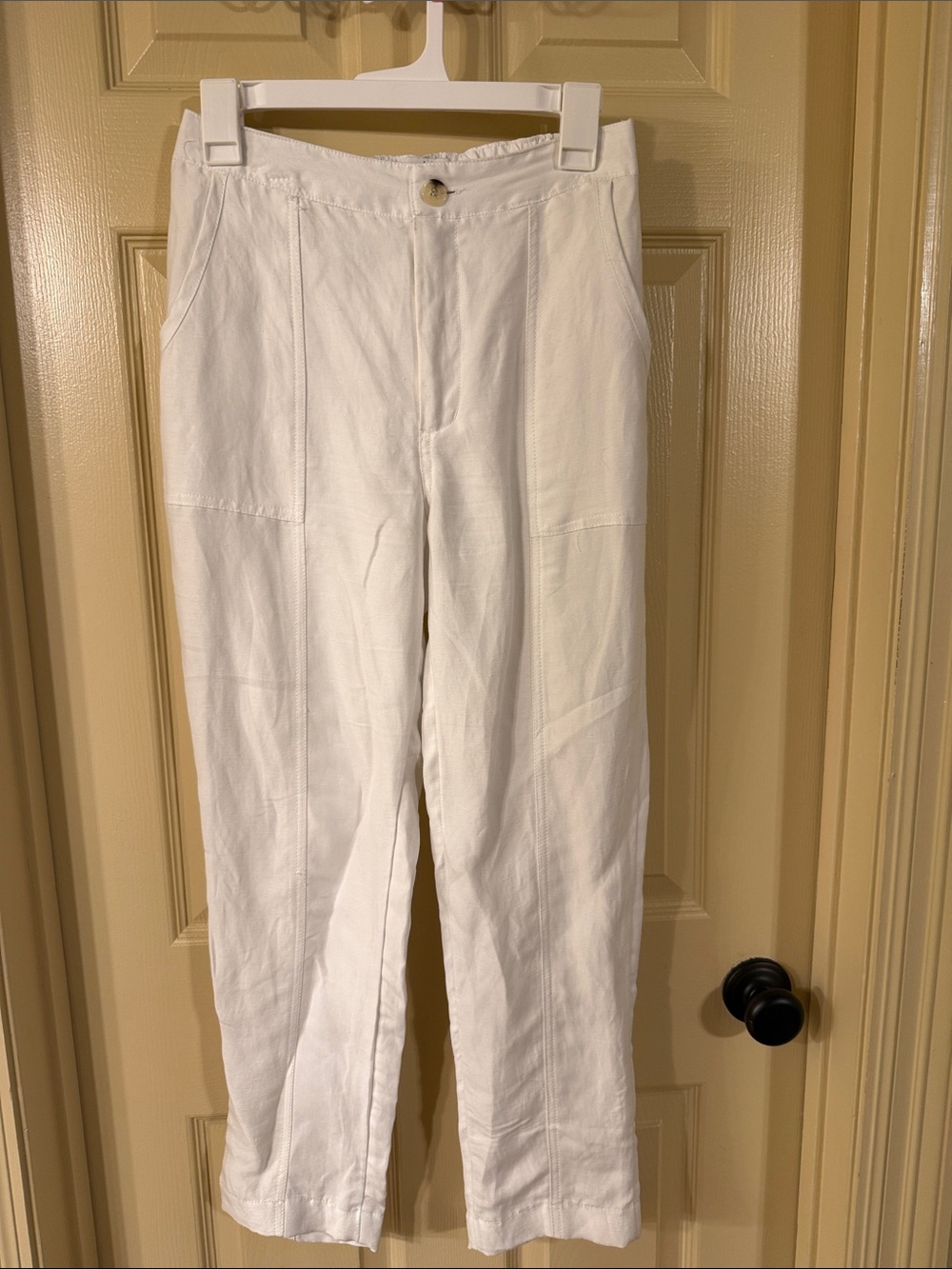 H by Halston White Linen-Blend Straight Pants